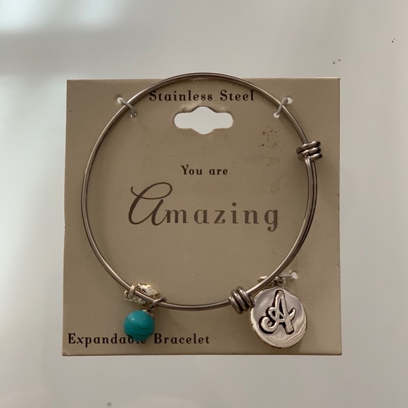 Letter A Bracelet and Teal Stone - Picture 1 of 2